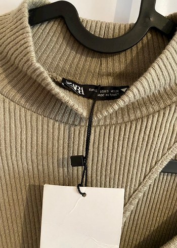 Zara Mint Yeşiki Uzun Kollu Triko Mini Elbise - Görsel 5