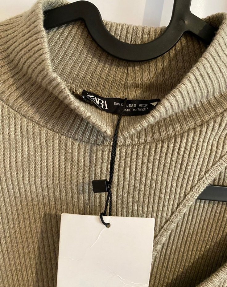 Zara Mint Yeşiki Uzun Kollu Triko Mini Elbise - Görsel 5