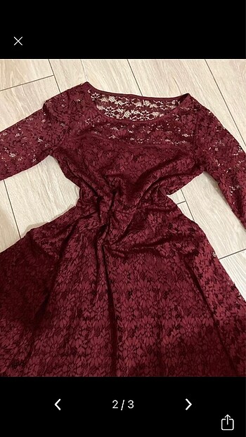 Bordo dantelli orta kol elbise - Görsel 2