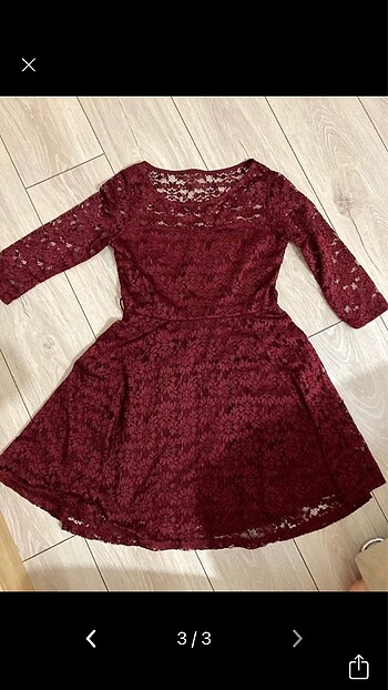 Bordo dantelli orta kol elbise - Görsel 3