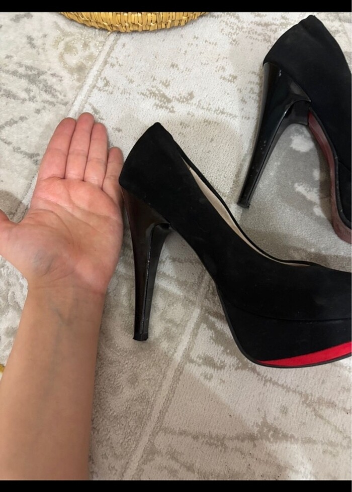 Yüksek platform asansör topuk siyah kırmızı topuklu ayakkabı - Görsel 5