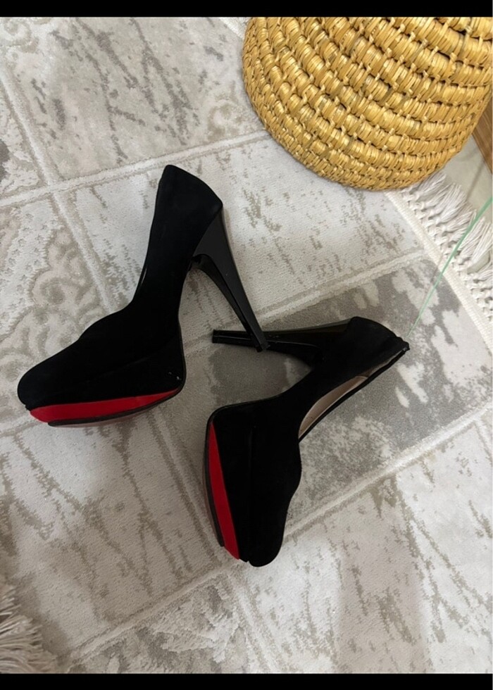 Yüksek platform asansör topuk siyah kırmızı topuklu ayakkabı - Görsel 3
