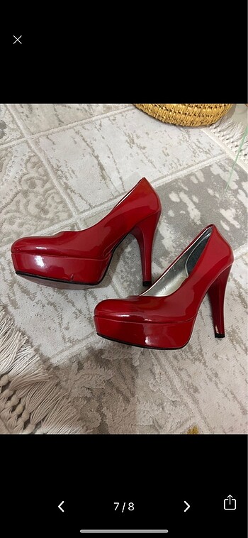 Kırmızı platform topuklu ayakkabı - Görsel 7