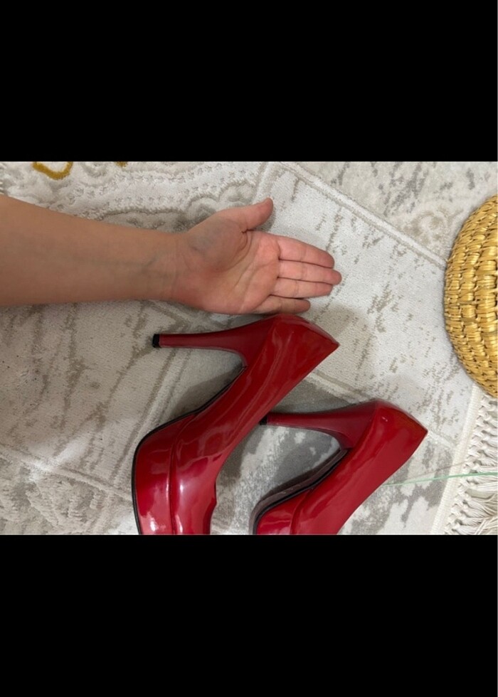 Kırmızı platform topuklu ayakkabı - Görsel 4