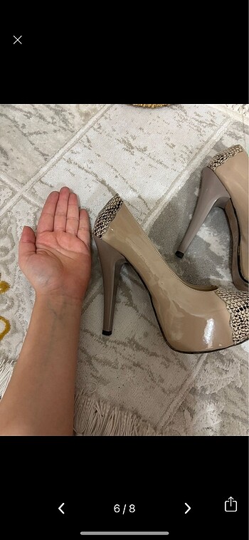 Önü yılan derisi desenli BEJ parlak platform asansör topuk yükse - Görsel 6