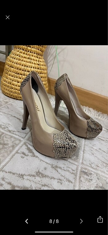 Önü yılan derisi desenli BEJ parlak platform asansör topuk yükse - Görsel 8