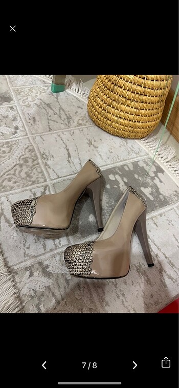 Önü yılan derisi desenli BEJ parlak platform asansör topuk yükse - Görsel 7