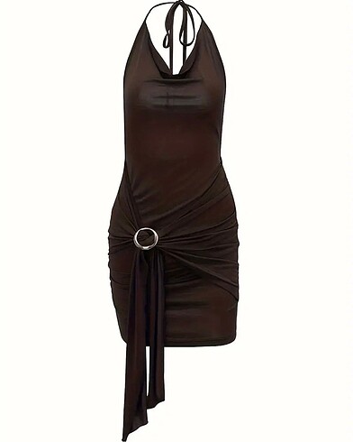 Sırt dekolteli viral kahverengi elbise - Görsel 6