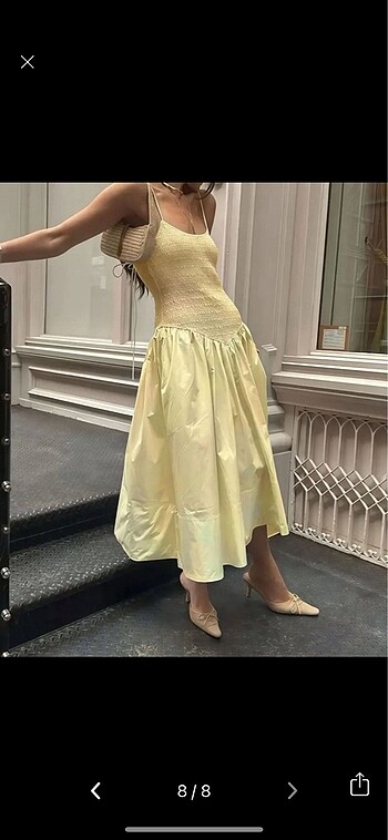 Yurtdışı sarı askılı elegant uzun elbise - Görsel 7