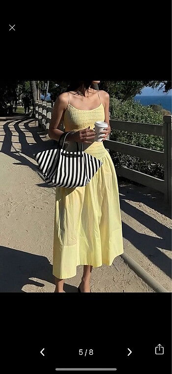 Yurtdışı sarı askılı elegant uzun elbise - Görsel 5