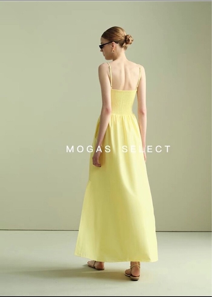 Yurtdışı sarı askılı elegant uzun elbise - Görsel 3