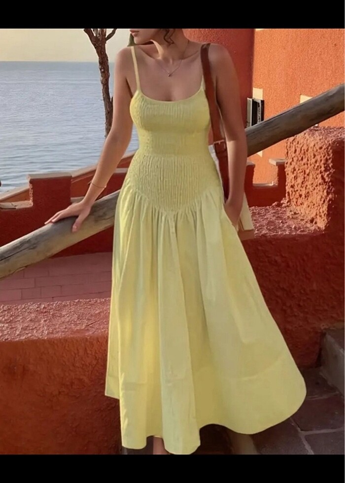 Limon sarı elegant elbise - Görsel 4