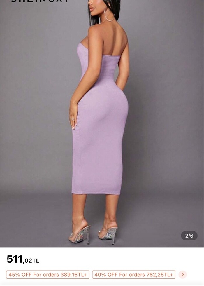 Shein x SXY Lila Straplez Elbise - Görsel 3