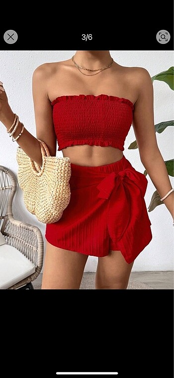 Shein x Vcay Straplez Bluz & Etek ikili alt üst takım