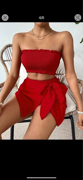 Shein x Vcay Straplez Bluz & Etek ikili alt üst takım - Görsel 2