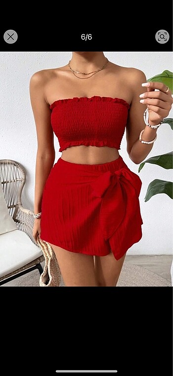 Shein x Vcay Straplez Bluz & Etek ikili alt üst takım - Görsel 3