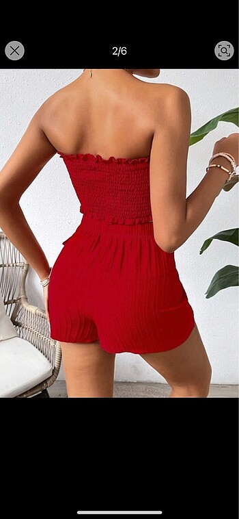 Shein x Vcay Straplez Bluz & Etek ikili alt üst takım - Görsel 4