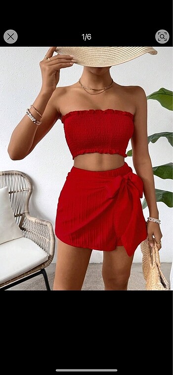 Shein x Vcay Straplez Bluz & Etek ikili alt üst takım - Görsel 5