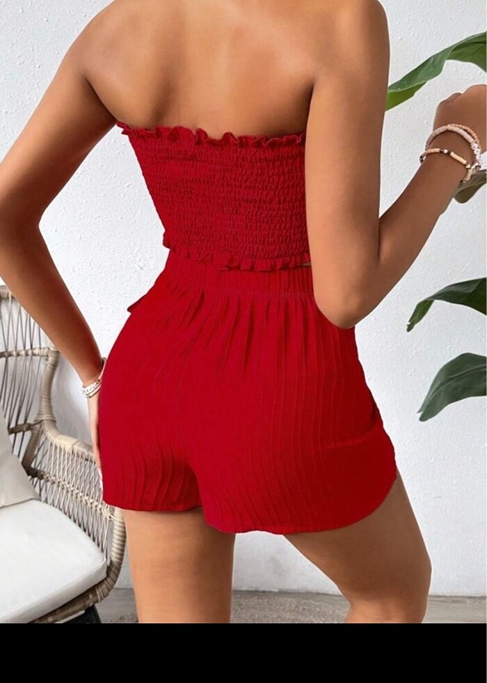 Shein x Vcay Straplez Bluz & Etek ikili alt üst takım - Görsel 4