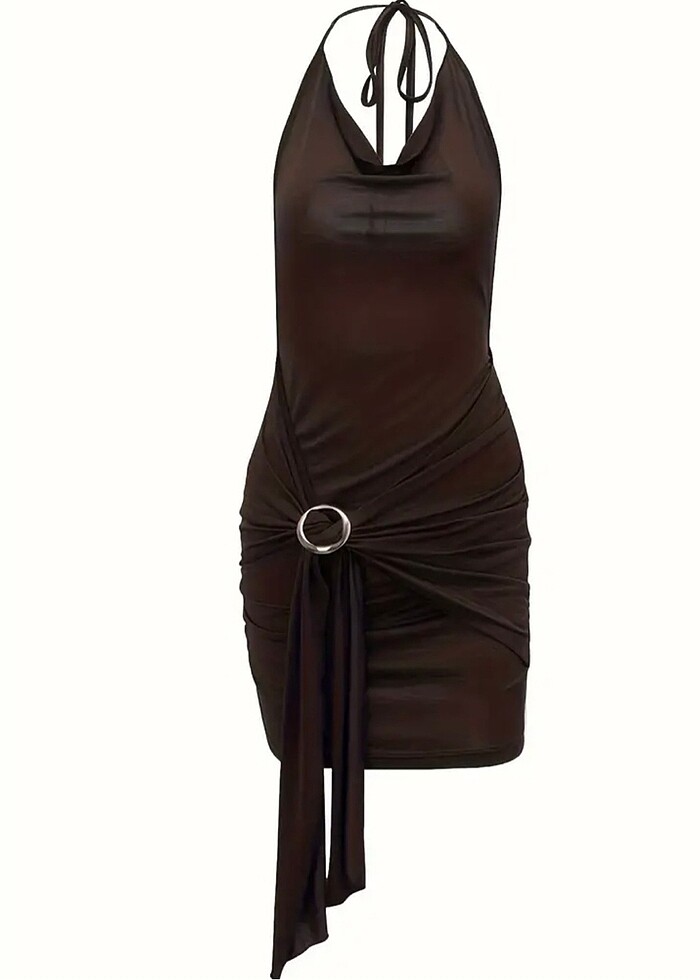 Viral halter degaje yaka pinterest elbise - Görsel 4