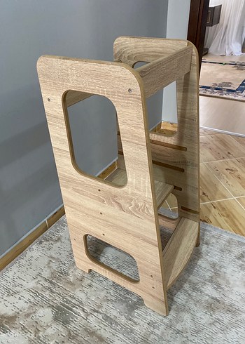  Beden camel Renk Bej ve Gri Ahşap Çocuk Sandalyesi Öğrenme Kulesi