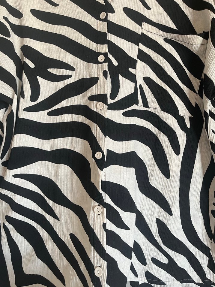 Zebra Desenli Kadın Uzun Kollu Mini Gömlek - Görsel 2