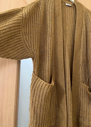 Uzun Kahverengi Örgü Kadın Hırka - Görsel 2