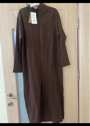 Kahverengi Uzun Kollu Düz Uzun Elbise - Görsel 2