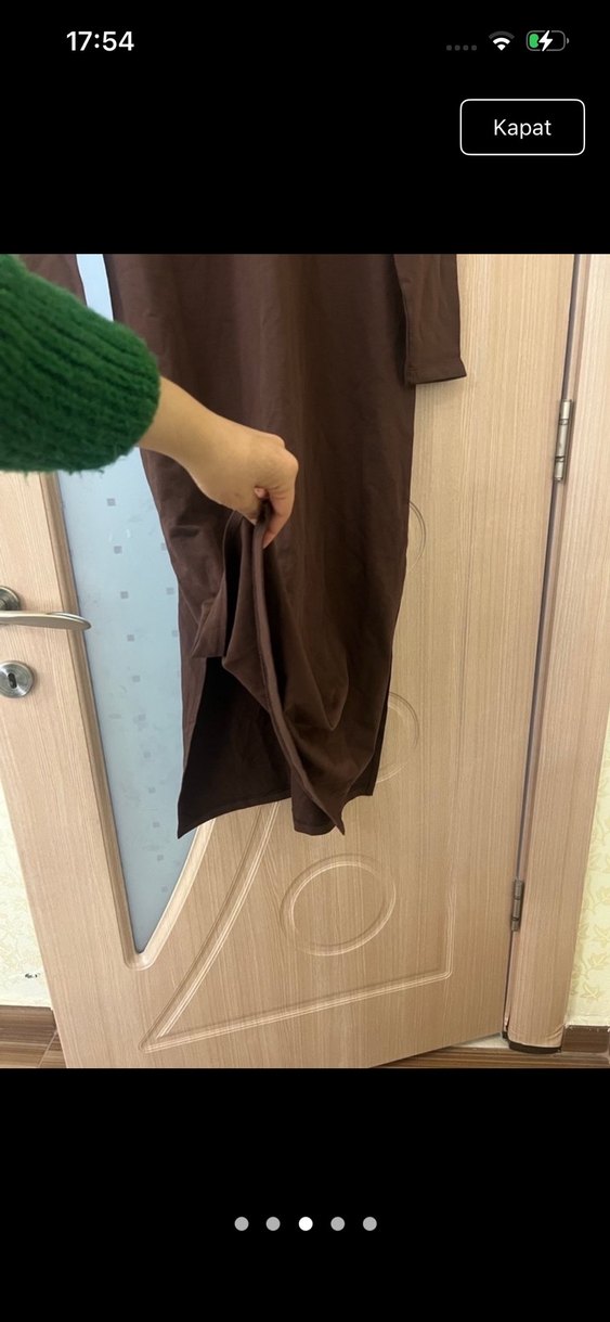 Kahverengi Uzun Kollu Düz Uzun Elbise - Görsel 3