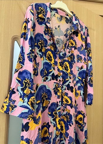 Çiçek Desenli Düğmeli Bohem Uzun Elbise - Görsel 2