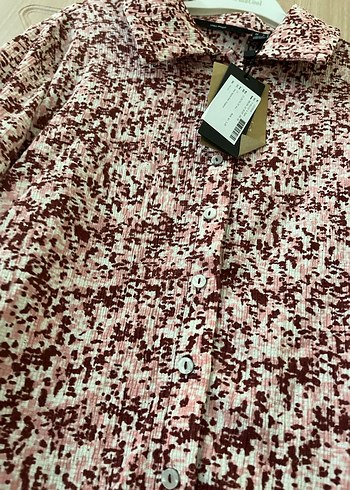 Bordo Bağlama Desenli Uzun Kollu Gömlek - Görsel 2