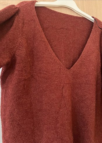 Bordo V Yaka Bohem Örgü Kadın Kazak - Görsel 2