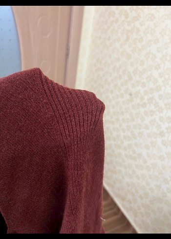 Bordo V Yaka Bohem Örgü Kadın Kazak - Görsel 3