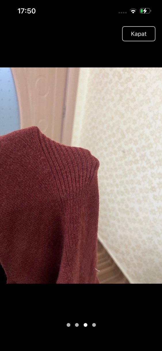 Bordo V Yaka Bohem Örgü Kadın Kazak - Görsel 3