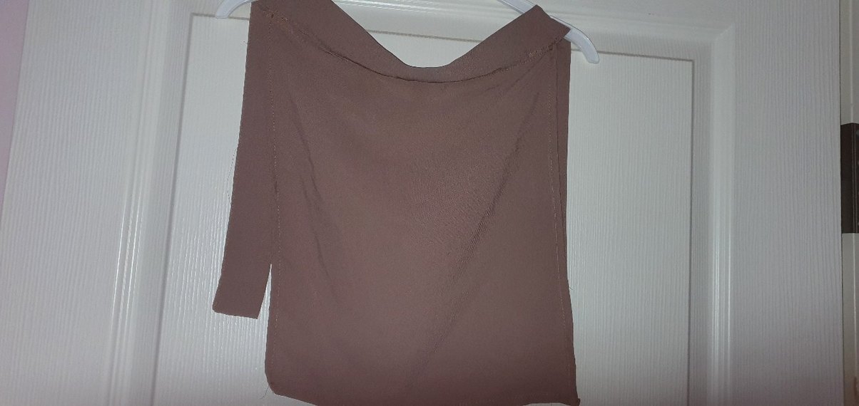 Bej Uzun Medine krip kumaşlı  Elbise - Görsel 5