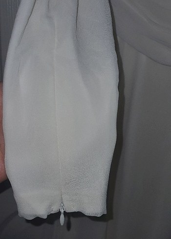 Drapeli Beyaz Uzun Kollu V Yaka Kadın Gelinlik - Görsel 3