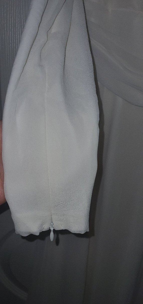 Drapeli Beyaz Uzun Kollu V Yaka Kadın Gelinlik - Görsel 3