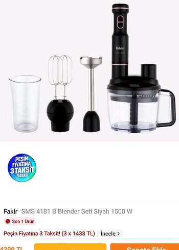 Fakir Fakir Siyah El Blender Seti