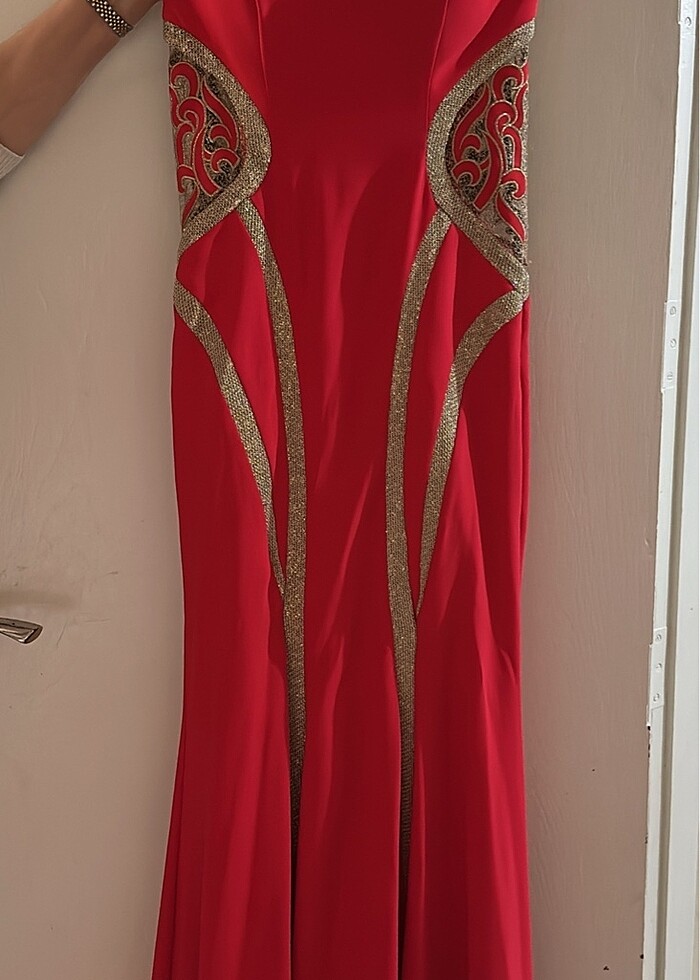 Nar çiçeği straplez abiye - Görsel 2