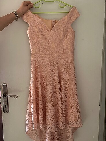 Güpürlü elbise pudra rengi - Görsel 2