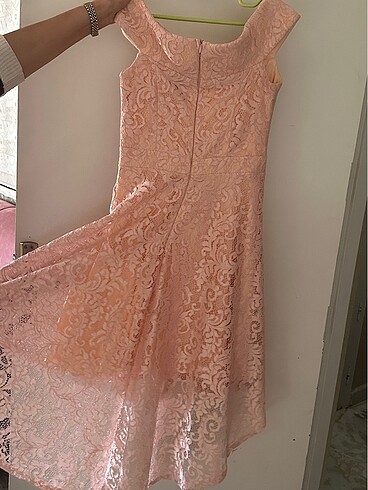Güpürlü elbise pudra rengi - Görsel 3
