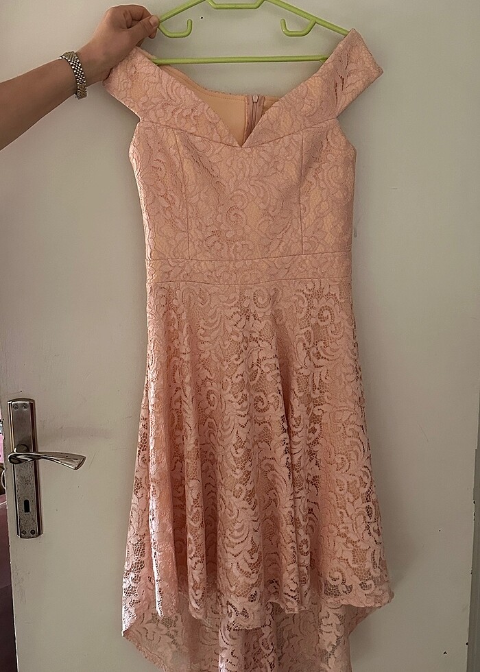 Güpürlü elbise pudra rengi - Görsel 2