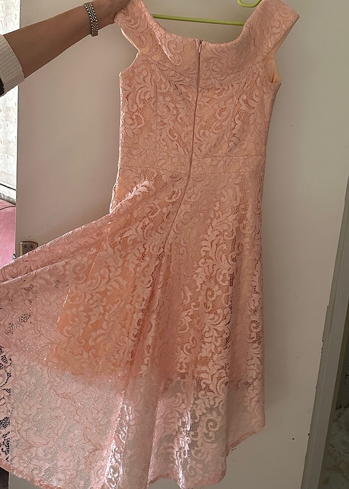 Güpürlü elbise pudra rengi - Görsel 3