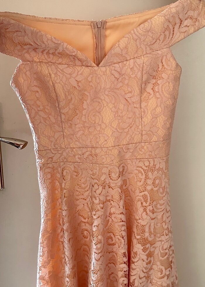 Güpürlü elbise pudra rengi - Görsel 4