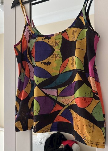 Kadın Çok Renkli Bağlamalı Desenli Askılı Bluz - Görsel 3