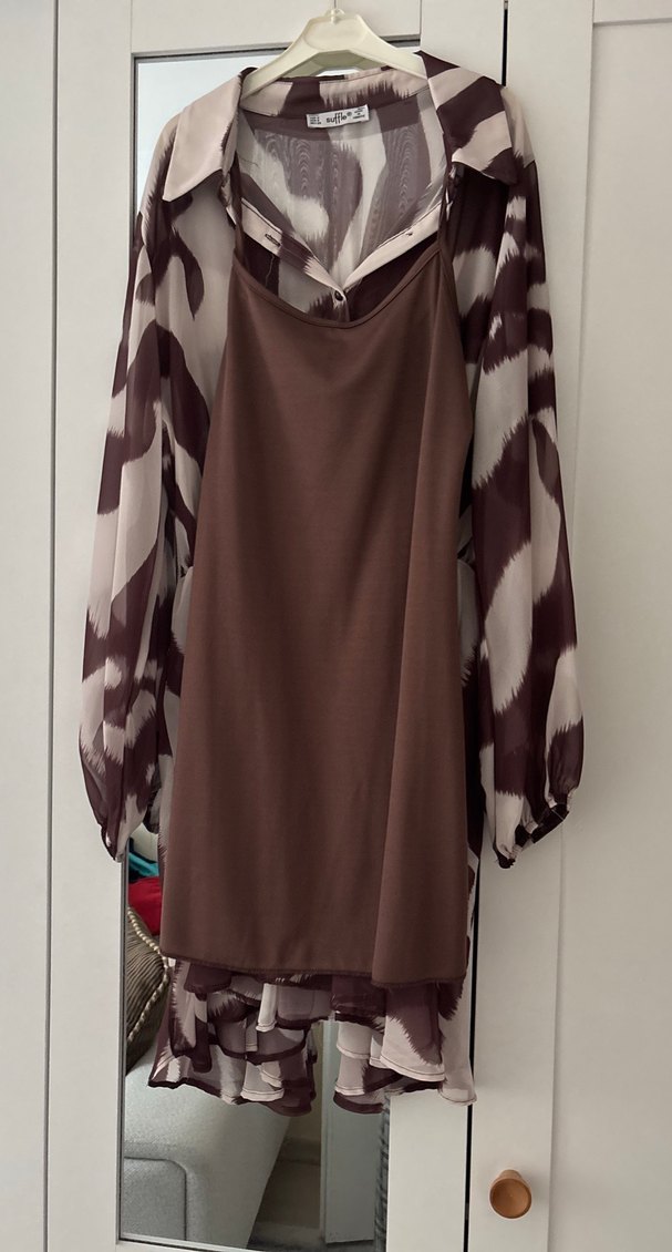 Kadın Kahverengi Batik Desenli Uzun Elbise - Görsel 3