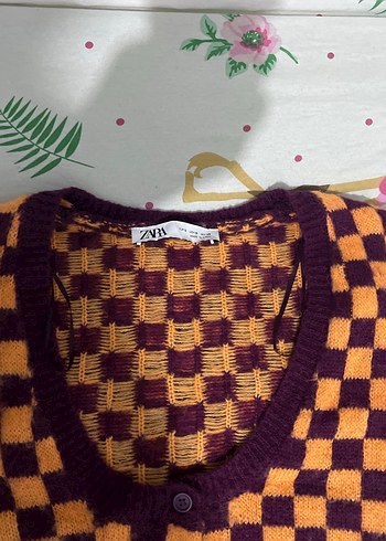 Kadın Çok Renkli Kareli V Yaka Triko Hırka - Görsel 3