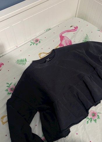 Kadın Siyah Fırfırlı Uzun Kollu Sweatshirt - Görsel 2