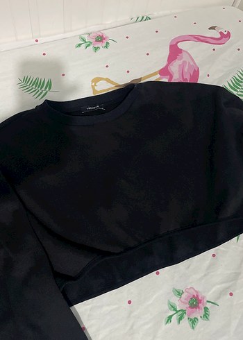 Siyah Kadın Crop Sweatshirt - Görsel 2