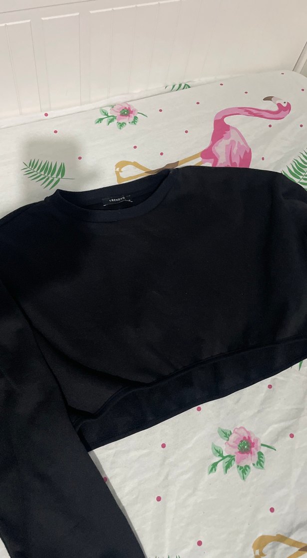 Siyah Kadın Crop Sweatshirt - Görsel 2